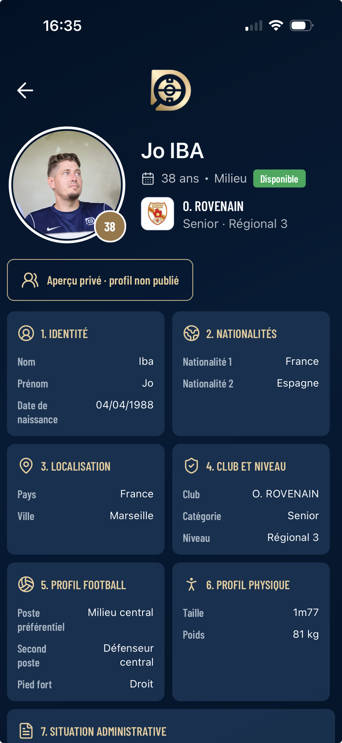 Profil joueur DRAFTEE